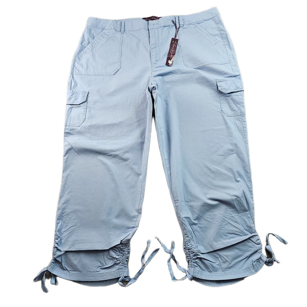 Gloria Vanderbilt Lillie Skimmer Crop Pants Women 18 Blue Cargo Pocket Low Waist